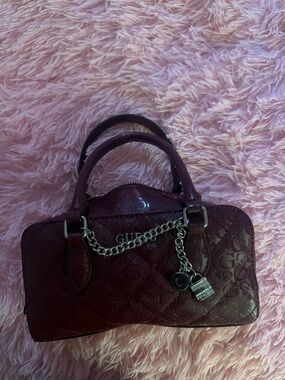 Guess Patent Logo Satchel in Burgundy